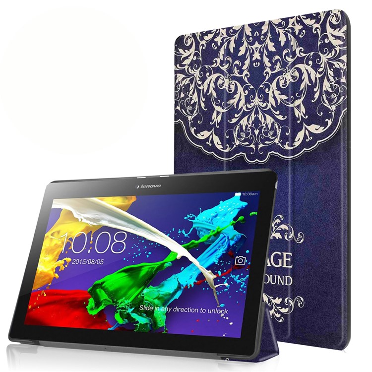 Tri-fold Stand Flip Leather Cover for Lenovo Tab 2 A10-30 - Mandala Flower-1
