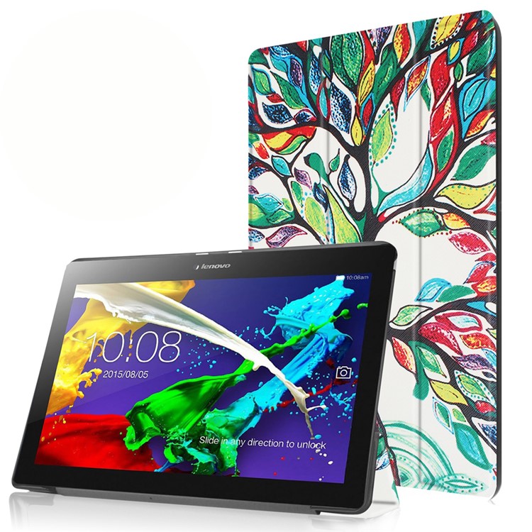 Tri-fold Stand Leather Shell for Lenovo Tab 2 A10-30 - Colorful Trees-1
