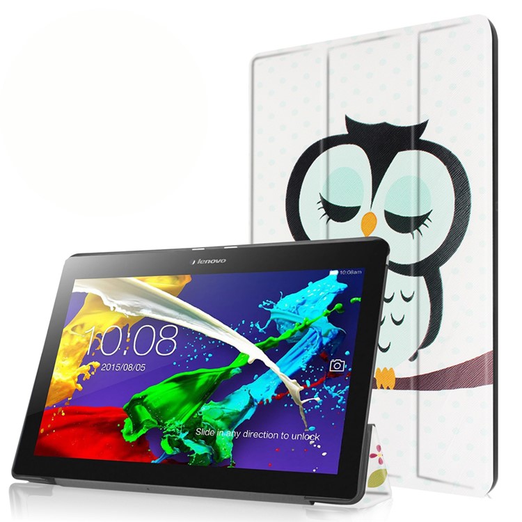 Tri-fold Stand Flip Leather Case for Lenovo Tab 2 A10-30 - Dozing Owl-1