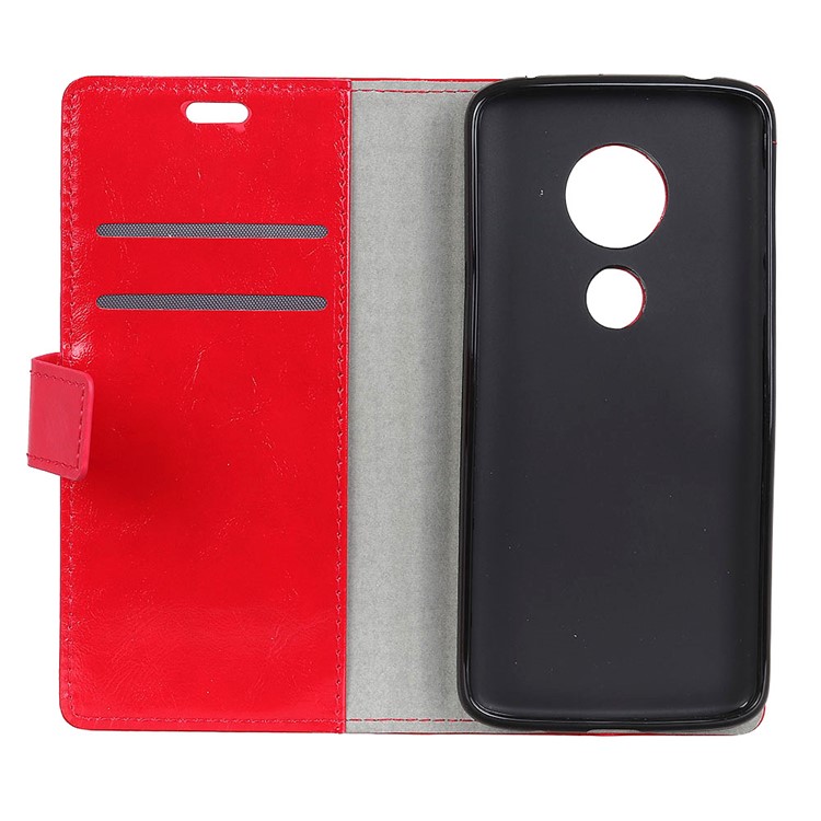 Crazy Horse Wallet Stand Leather Cover for Motorola Moto G7 Play - Red-4