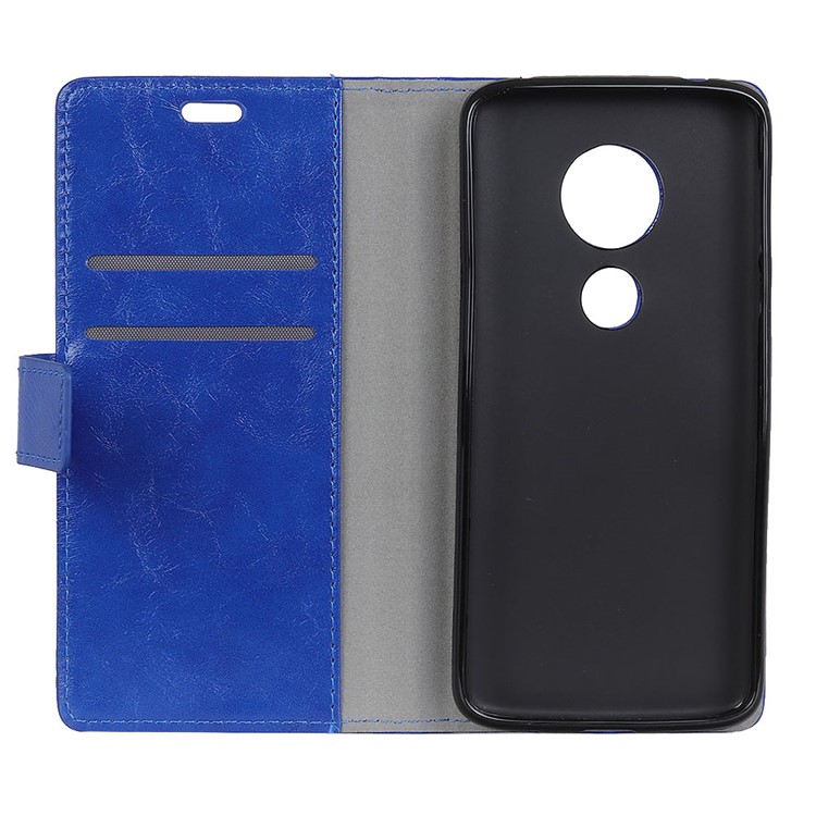 Crazy Horse Wallet Stand Leather Cover for Motorola Moto G7 Play - Blue-4