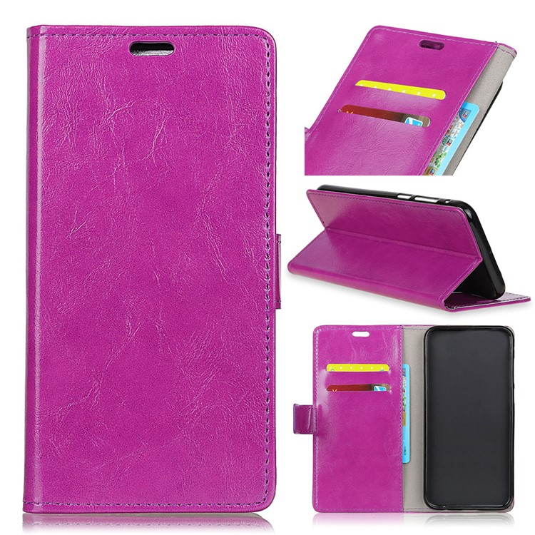 Crazy Horse Wallet Stand Leather Cover for Motorola Moto G7 Play - Purple-1