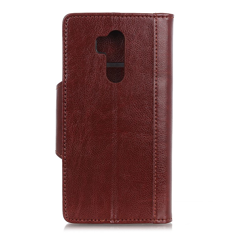 Textured PU Leather Wallet Case Phone Cover for LG G7 ThinQ - Brown-1