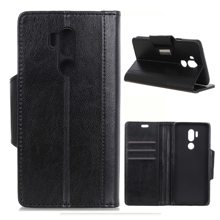 Textured PU Leather Wallet Magnetic Stand Mobile Case for LG G7 One - Black-1