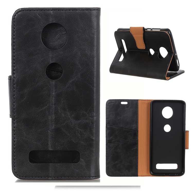 Crazy Horse Texture Split Leather Wallet Mobile Shell Case for Motorola Moto Z4 Play - Black-1