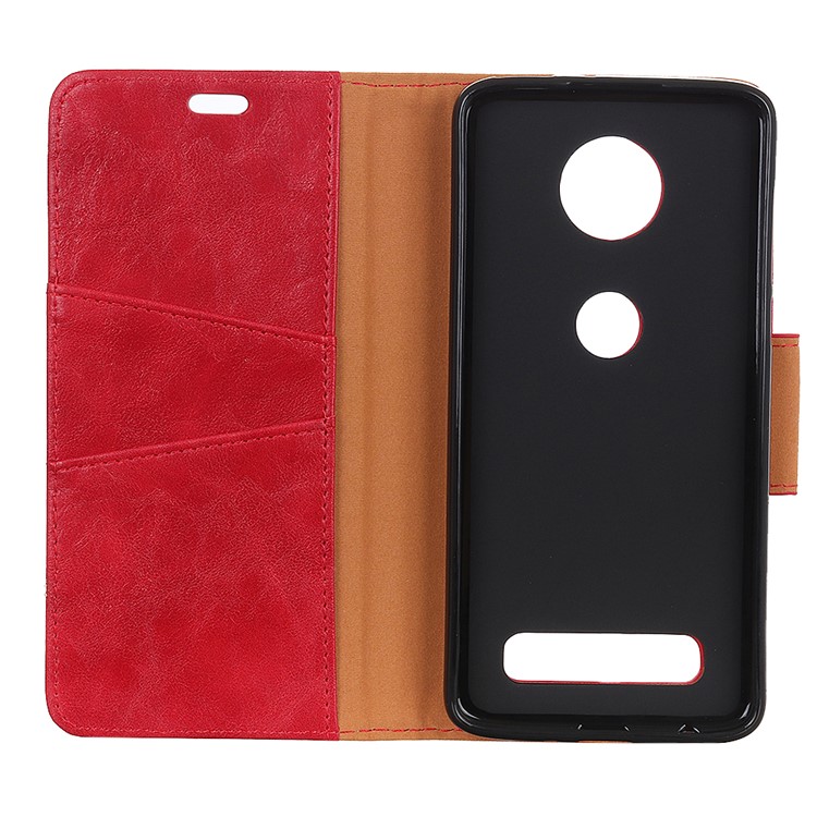Crazy Horse Texture Split Leather Wallet Mobile Shell Cover for Motorola Moto Z4 Play - Red-2