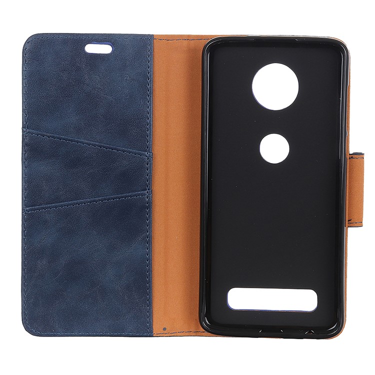 Crazy Horse Texture Split Leather Wallet Phone Cover for Motorola Moto Z4 Play - Blue-2