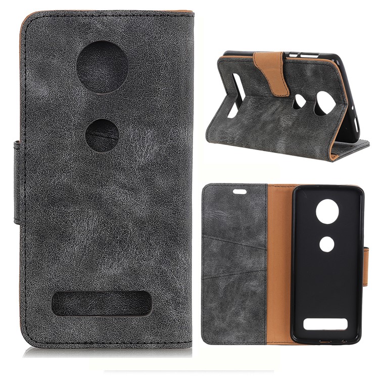 Retro Split Leather Wallet Stand Cell Phone Case for Motorola Moto Z4 Play - Grey-1