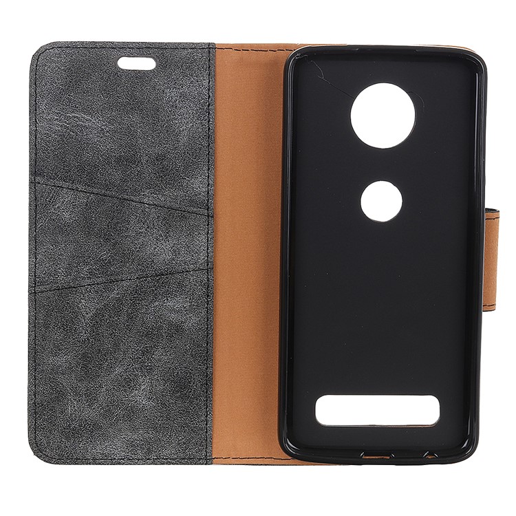 Retro Split Leather Wallet Stand Cell Phone Case for Motorola Moto Z4 Play - Grey-2