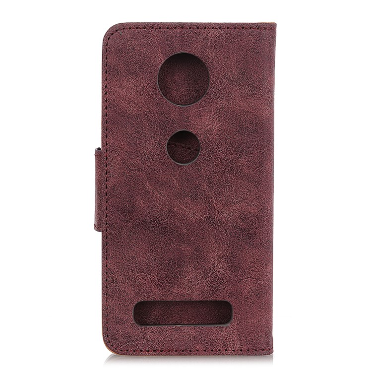 Retro Split Leather Wallet Stand Cell Phone Cover for Motorola Moto Z4 Play - Wine Red-1