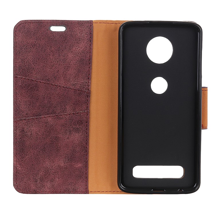 Retro Split Leather Wallet Stand Cell Phone Cover for Motorola Moto Z4 Play - Wine Red-2