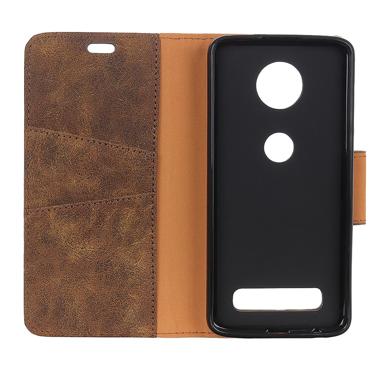 Retro Split Leather Wallet Stand Accessory Cover for Motorola Moto Z4 Play - Coffee-2