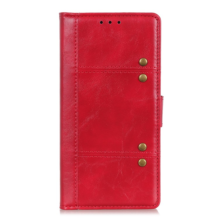 Rivet Decorated Leather Stand Wallet Magnetic Case for Motorola Moto G7 Power - Red-2