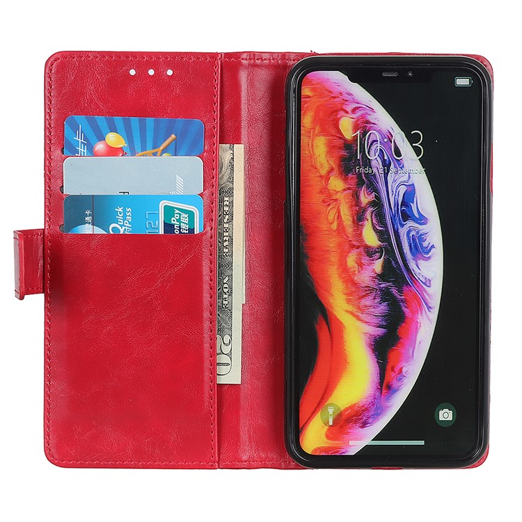 Rivet Decorated Leather Stand Wallet Magnetic Case for Motorola Moto G7 Power - Red-5