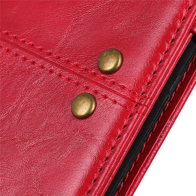 Rivet Decorated Leather Stand Wallet Magnetic Case for Motorola Moto G7 Power - Red-8