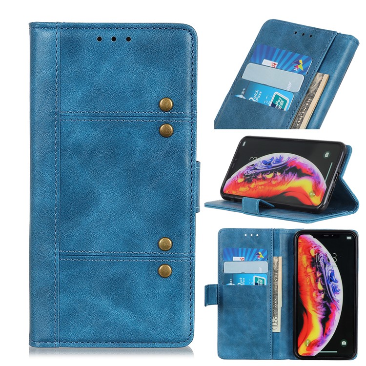 Rivet Decorated Leather Stand Wallet Magnetic Case for Motorola Moto G7 Power - Blue-1