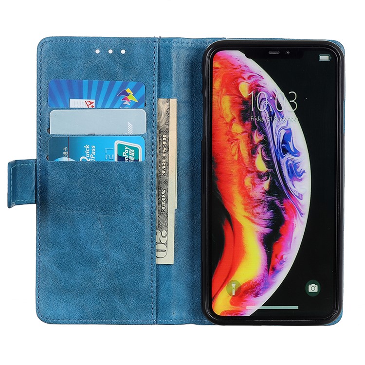 Rivet Decorated Leather Stand Wallet Magnetic Case for Motorola Moto G7 Power - Blue-5