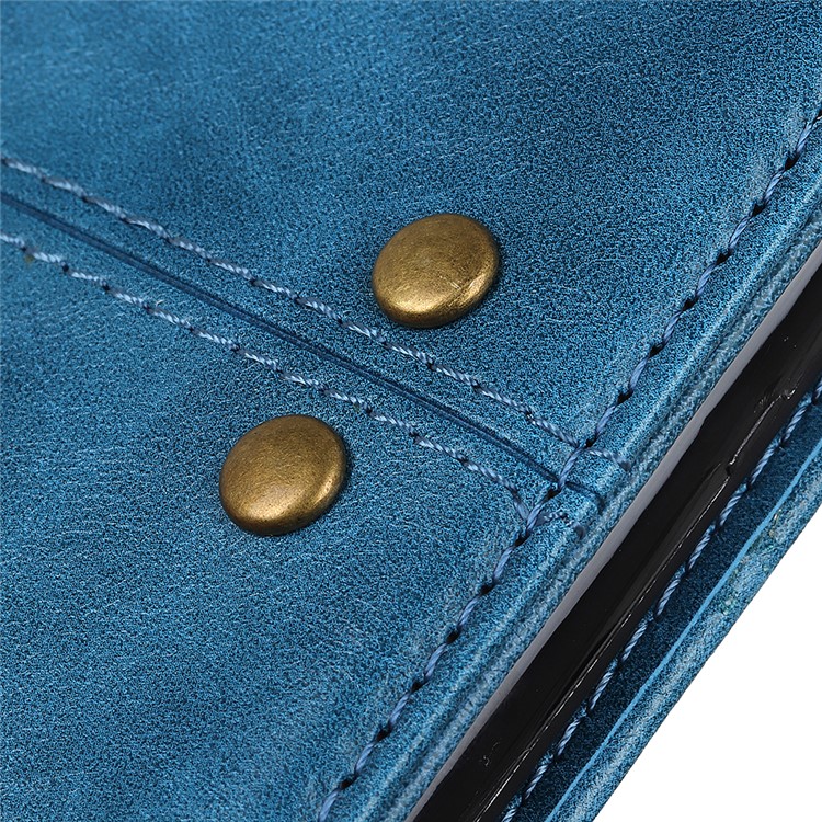 Rivet Decorated Leather Stand Wallet Magnetic Case for Motorola Moto G7 Power - Blue-7