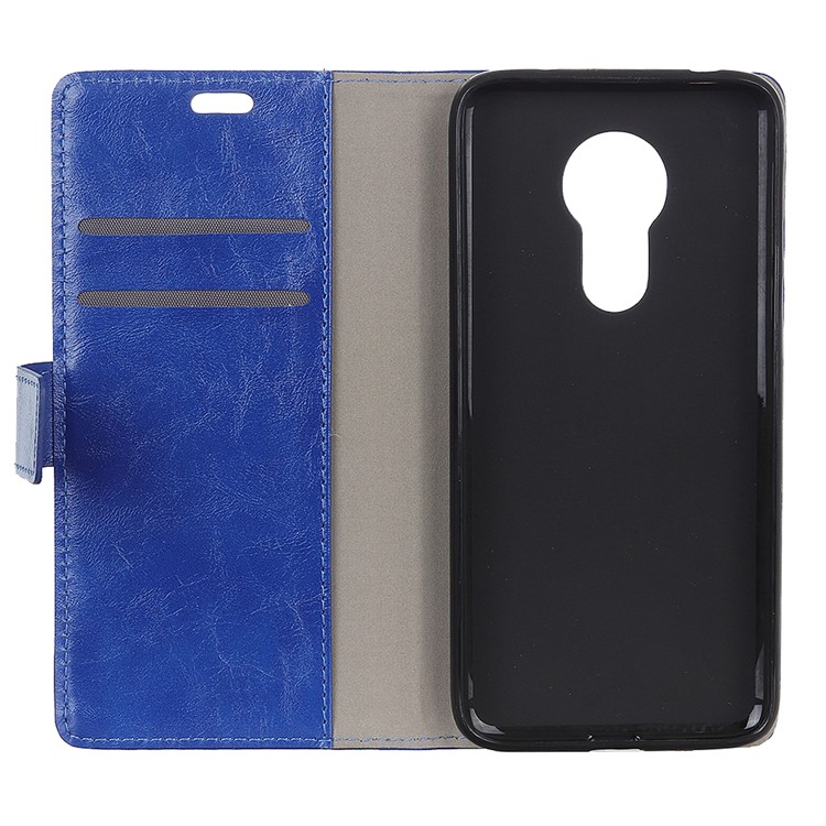 Crazy Horse Magnetic Stand Wallet PU Leather Protective Case for Motorola Moto G7 Power - Blue-3
