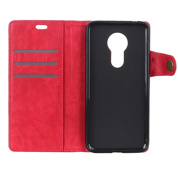S Shape Crazy Horse PU Leather Stand Mobile Case for Motorola Moto G7 Power - Red-4
