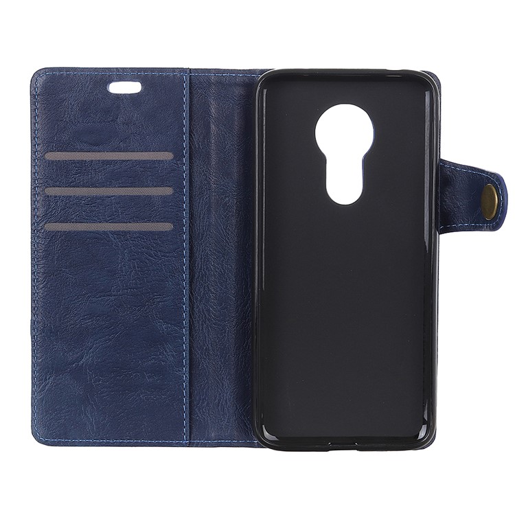 S Shape Crazy Horse PU Leather Stand Mobile Case for Motorola Moto G7 Power - Blue-4