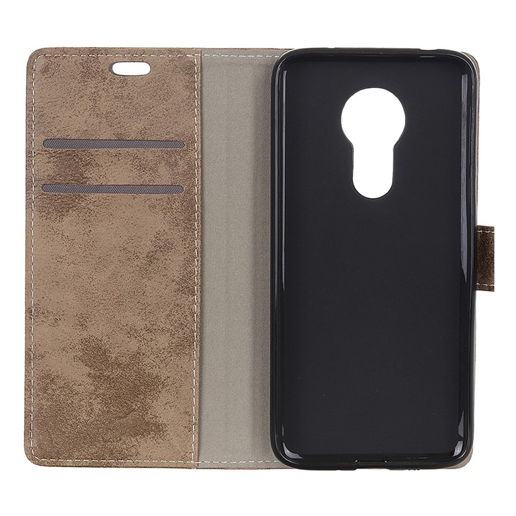 Vintage Style Wallet PU Leather Stand Protective Case for Motorola Moto G7 Power - Khaki-4