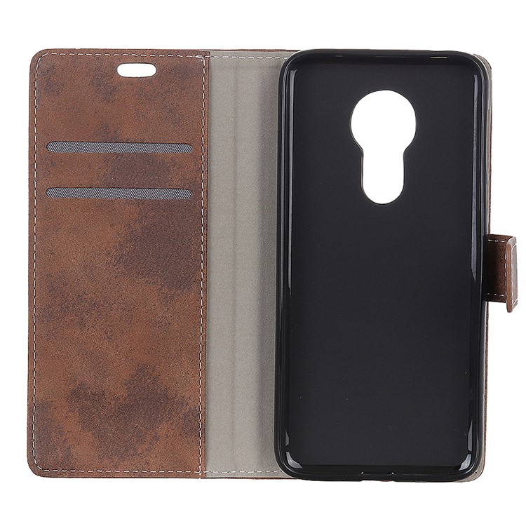 Vintage Style Wallet PU Leather Stand Protective Case for Motorola Moto G7 Power - Brown-4