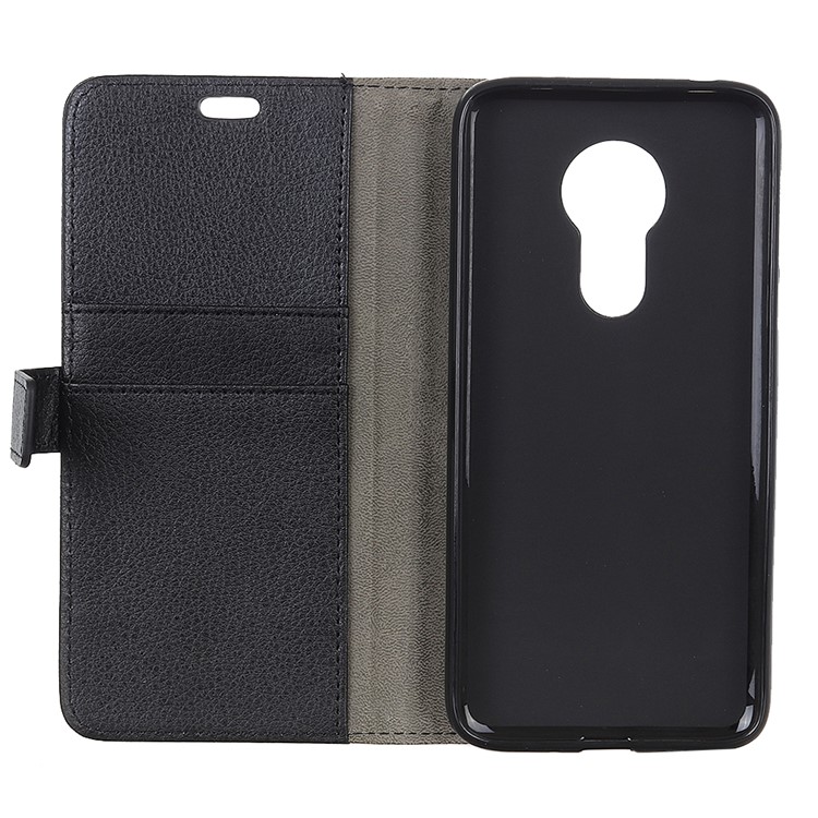 Litchi Texture Wallet Stand Leather Phone Case for Motorola Moto G7 Power - Black-4