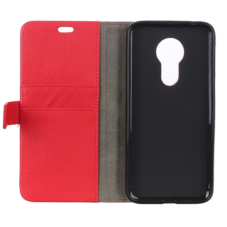 Litchi Texture Wallet Stand Leather Phone Case for Motorola Moto G7 Power - Red-4