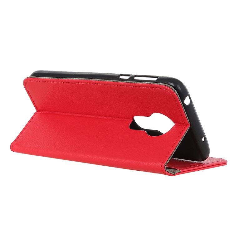 Litchi Texture Wallet Stand Leather Phone Case for Motorola Moto G7 Power - Red-6