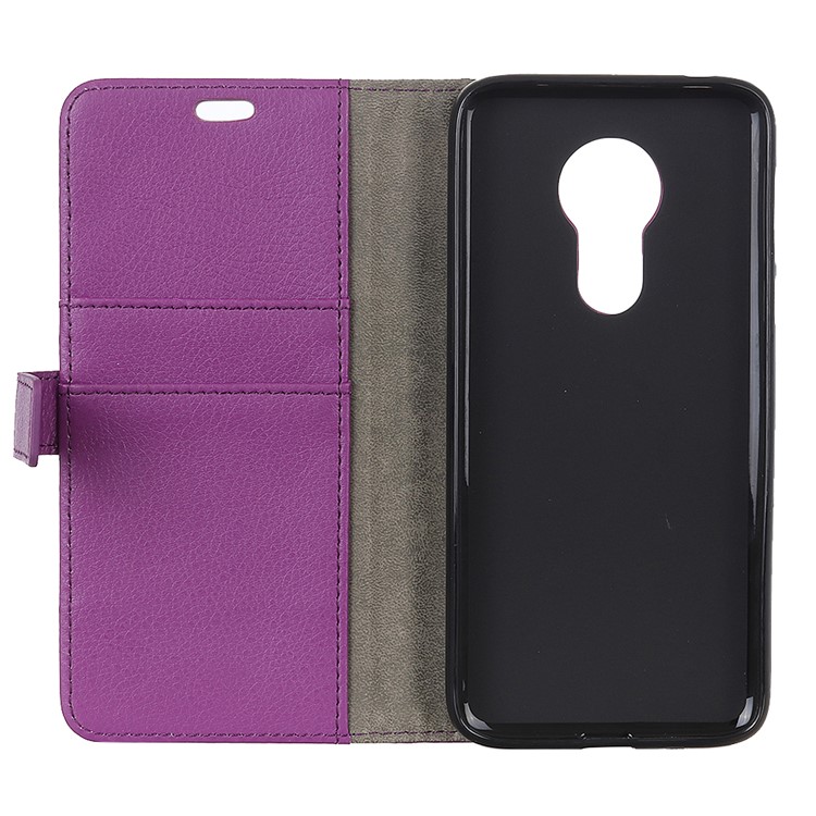 Litchi Texture Wallet Stand Ledertasche Für Motorola Moto G7 Power - Lila-4