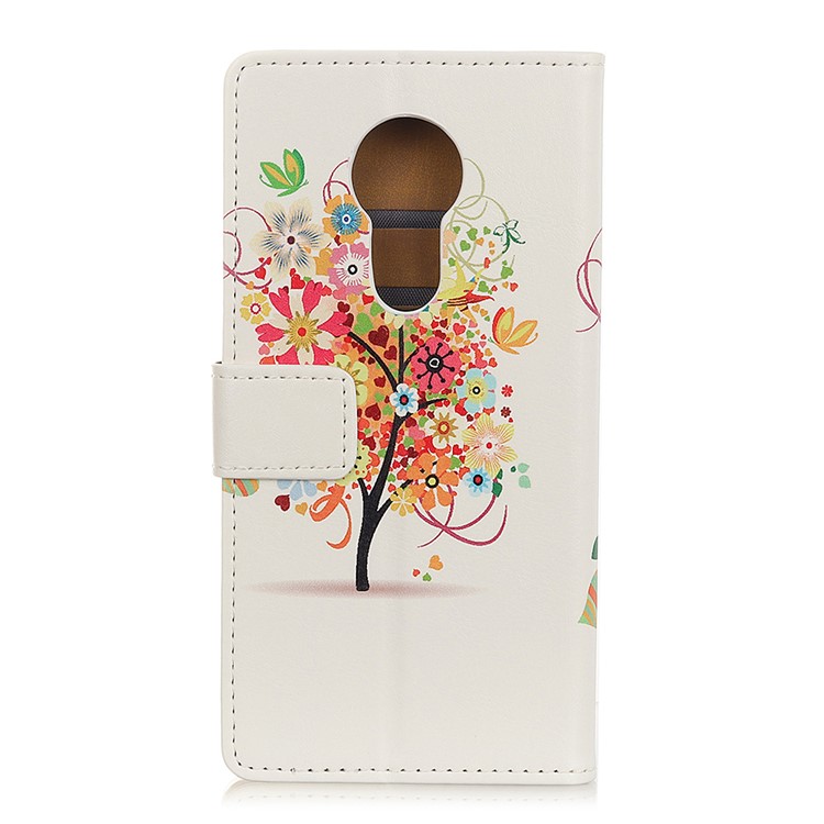 Carteira Móvel De Couro Da Impressão Do Teste Padrão Tampa Para O Poder De Motorola Moto G7 - Árvore De Flores Coloridas-3