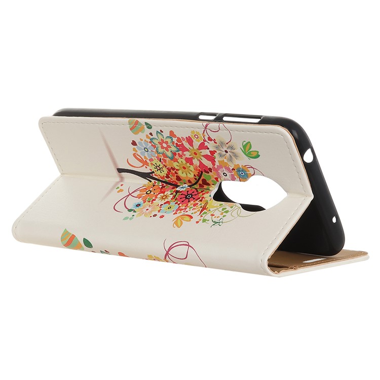 Carteira Móvel De Couro Da Impressão Do Teste Padrão Tampa Para O Poder De Motorola Moto G7 - Árvore De Flores Coloridas-4