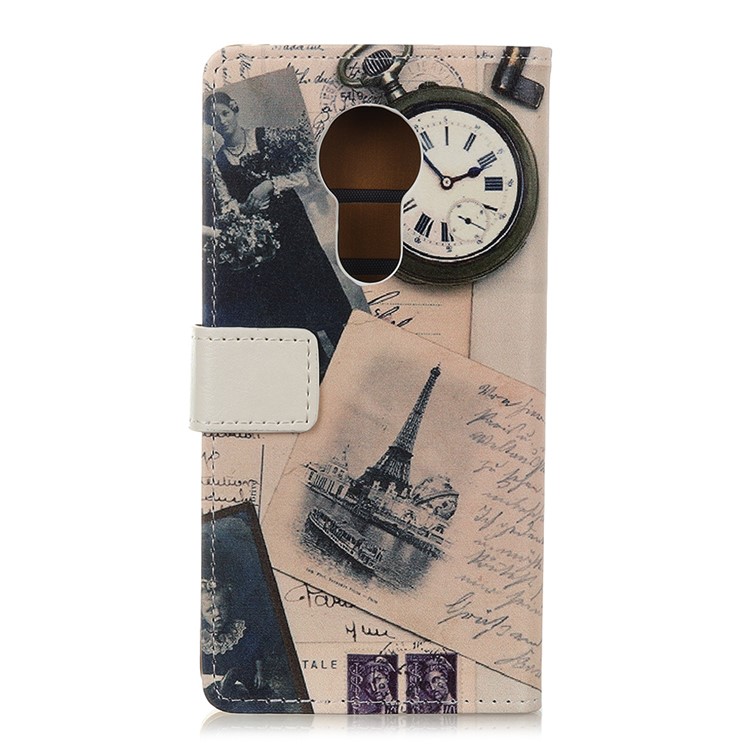 Pattern Printing Leather Wallet Mobile Cover for Motorola Moto G7 Power - Eiffel Tower and Quill-pen-3