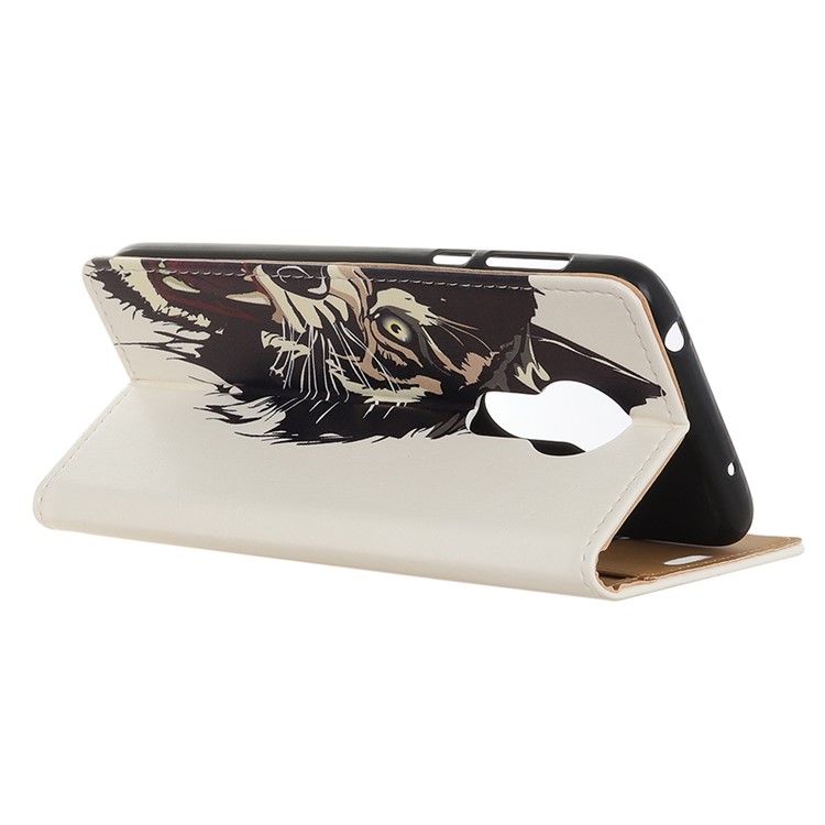 Pattern Printing Leather Wallet Mobile Cover for Motorola Moto G7 Power - Fierce Tiger-4