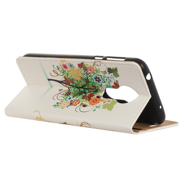 Pattern Printing Leather Wallet Mobile Cover for Motorola Moto G7 Power - Flowers Tree with Fruits-4