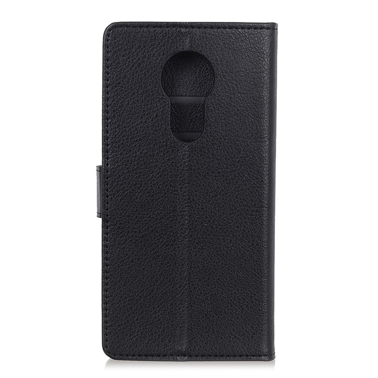 Litchi Skin Wallet Leather Stand Case for Motorola Moto G7 Power - Black-1