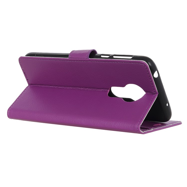 Litchi Skin Leather Stand Case with Card Slots for Motorola Moto G7 Power - Purple-2