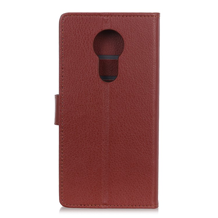 Litchi Skin Leather Stand Cover with Card Slots for Motorola Moto G7 Power - Brown-1