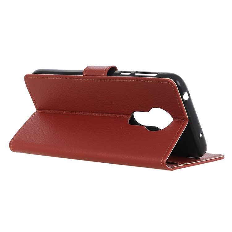 Litchi Skin Leather Stand Cover with Card Slots for Motorola Moto G7 Power - Brown-2