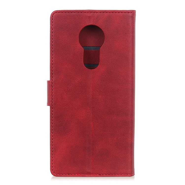Matte PU Leather Wallet Stand Phone Case for Motorola Moto G7 Power - Red-1