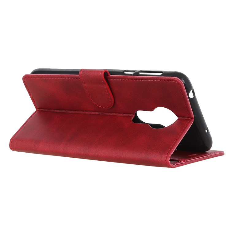 Matte PU Leather Wallet Stand Phone Case for Motorola Moto G7 Power - Red-2
