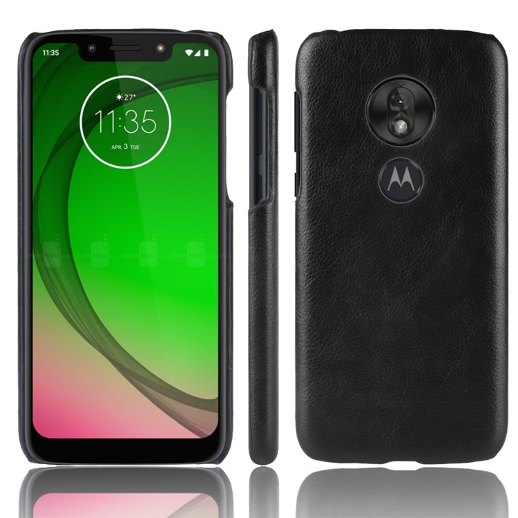 Litchi Texture PU Leather Coated PC Hard Case for Motorola Moto G7 Play US Version - Black-1