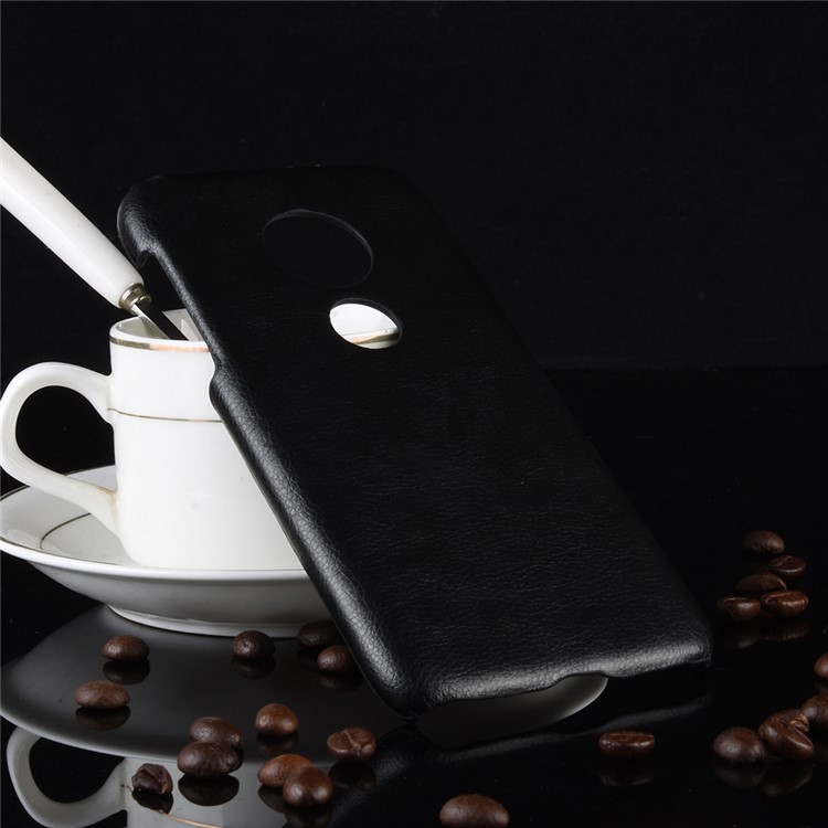Litchi Texture PU Leather Coated PC Hard Case for Motorola Moto G7 Play US Version - Black-2