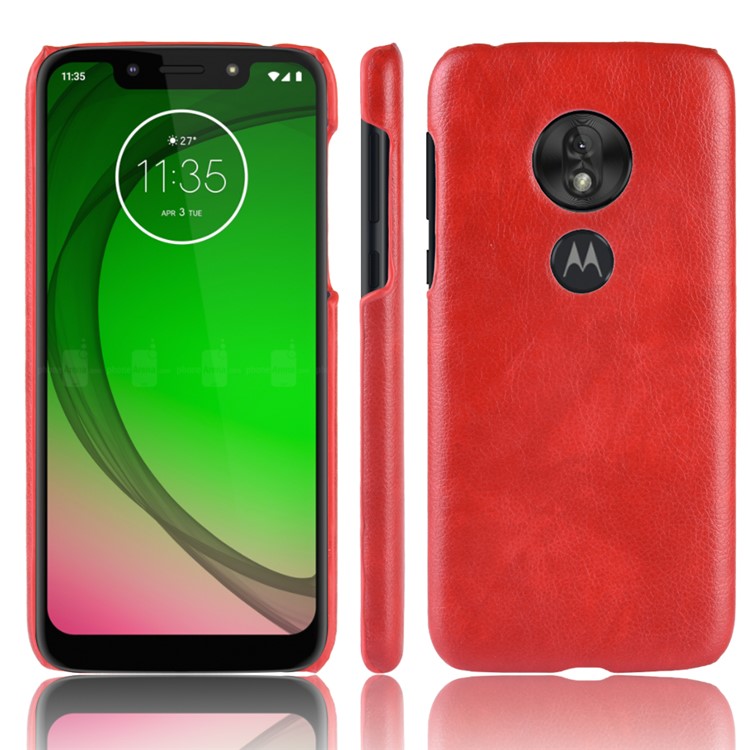 Litchi Texture PU Leather Coated PC Hard Case for Motorola Moto G7 Play US Version - Red-1
