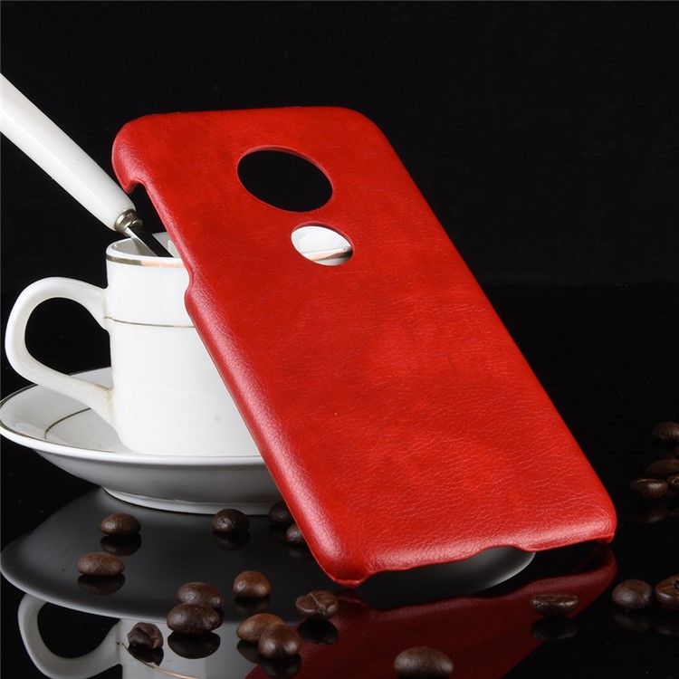 Litchi Texture PU Leather Coated PC Hard Case for Motorola Moto G7 Play US Version - Red-2