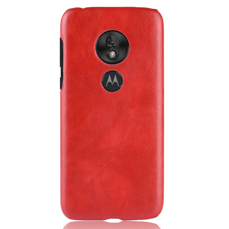 Litchi Texture PU Leather Coated PC Hard Case for Motorola Moto G7 Play US Version - Red-3