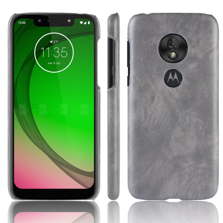 Litchi Texture PU Leather Coated PC Hard Case for Motorola Moto G7 Play US Version - Grey-1