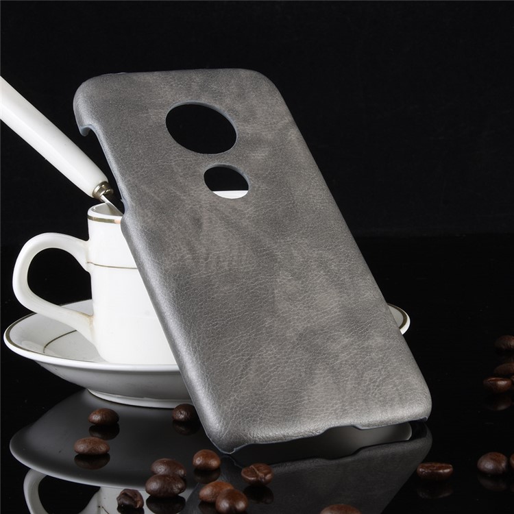 Litchi Texture PU Leather Coated PC Hard Case for Motorola Moto G7 Play US Version - Grey-2
