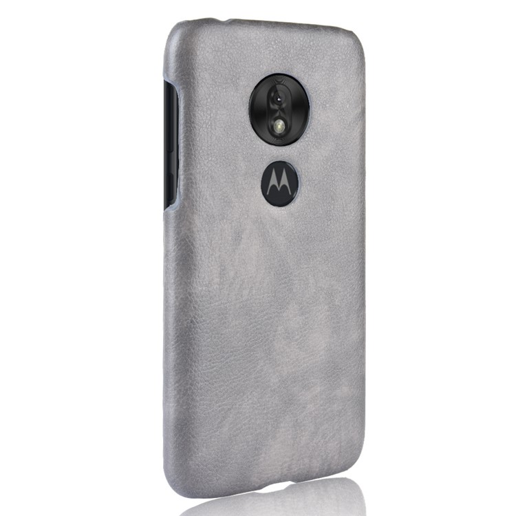 Litchi Texture PU Leather Coated PC Hard Case for Motorola Moto G7 Play US Version - Grey-4